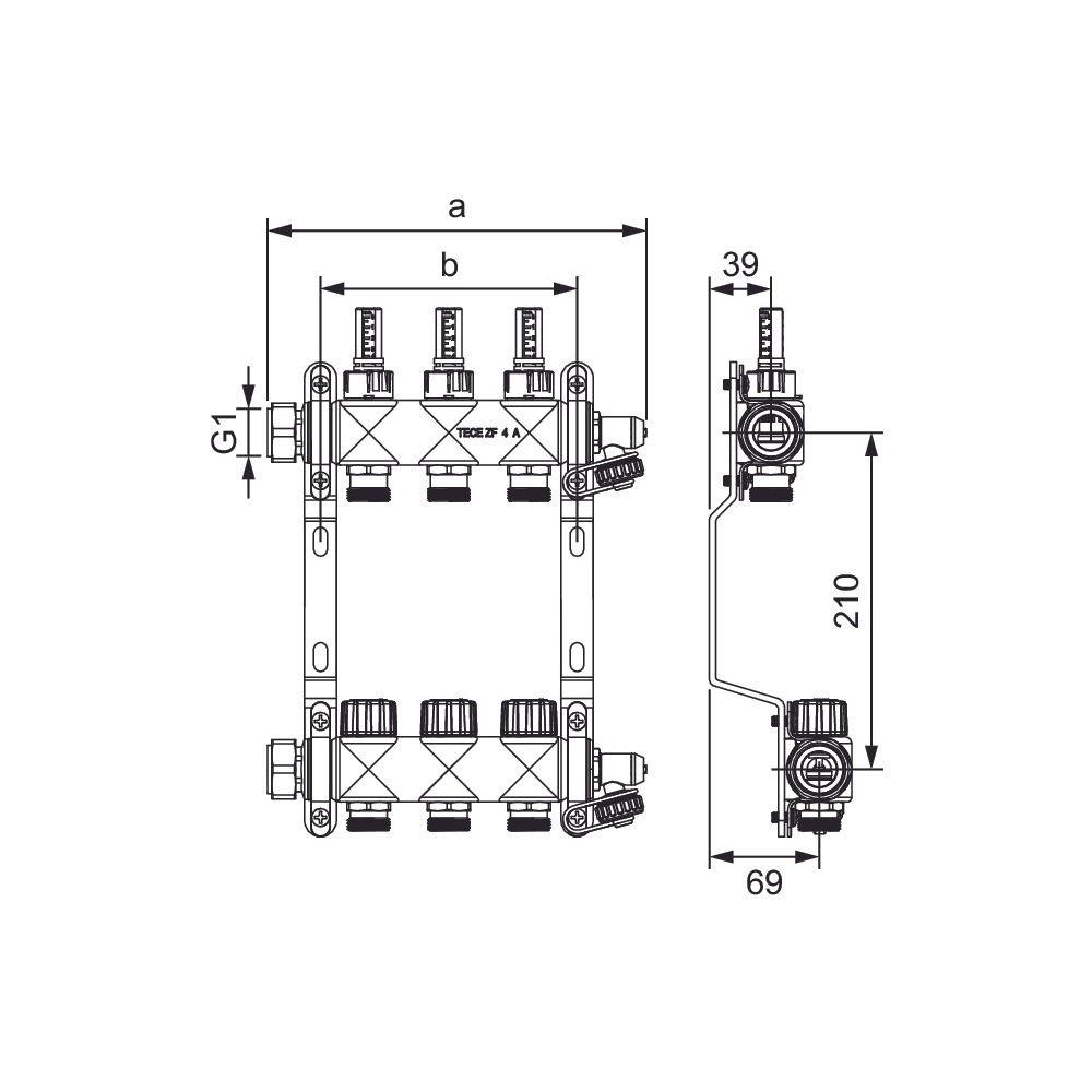 Tece floor Edelstahlverteiler HF mit Durchflussmengenanzeiger, 4 Heizkreise... TECE-77310204 4027255133136 (Abb. 3)