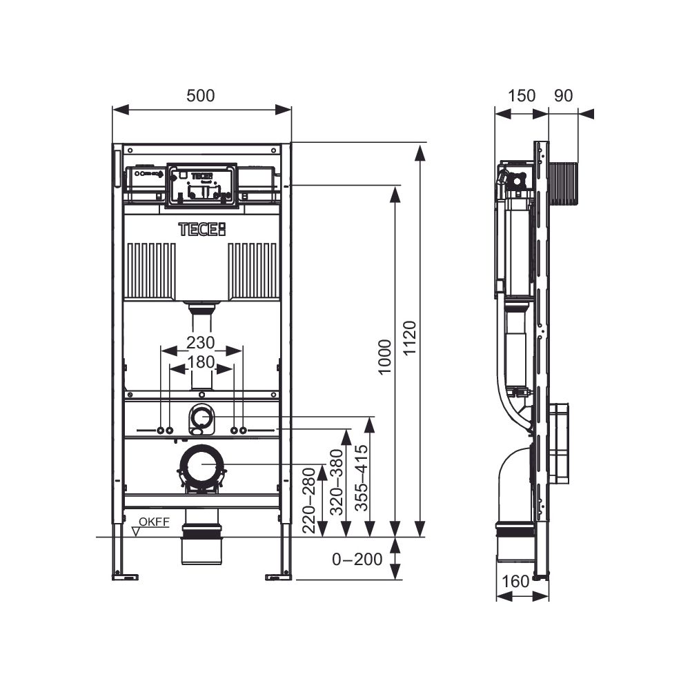 Tece profil WC-Modul mit Uni-Spülkasten und variabler Höhenverstellung des unteren Baurau... TECE-9300307 4027255132719 (Abb. 3)