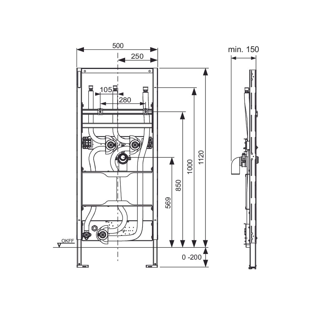 Tece profil Waschtischmodul zur asymmetrischen Montage für Durchlauferhitzer und Waschtis... TECE-9310024 4027255131538 (Abb. 3)