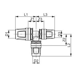 Tece logo-Push T-Stück reduziert Dimension 63x32x63mm, PPSU... TECE-8711022 4027255044098 (Abb. 1)