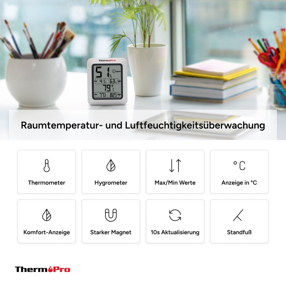 ThermoPro Thermo-Hygrometer TP50 Raumthermometer & Luftfeuchtigkeit im Innenraum... THERMOPRO-TPTP50 6927082801728 (Abb. 2)