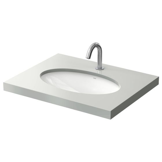 TOTO WU Unterbauwaschtisch rund, Breite 590mm, Möbelmontage, ohne Hahnloch, mit Überlauf, Keramik Cefiontect, Weiß