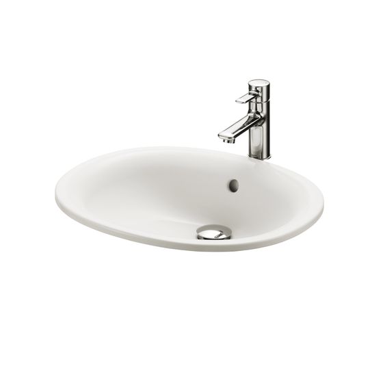 TOTO Einbauwaschtisch rund, Breite 530mm, Möbelmontage, ohne Hahnloch, mit Überlauf, Keramik Cefiontect, Weiß