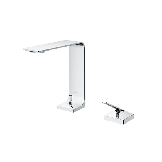 TOTO Zweiloch-Einhebel-Waschtischmischer, mittelhoch Ausladung 144mm, mit Schaftventil, Messing verchromt