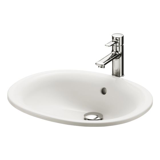 TOTO Einbauwaschtisch rund, Breite 530mm, Möbelmontage, ohne Hahnloch, mit Überlauf, Keramik Cefiontect, Weiß