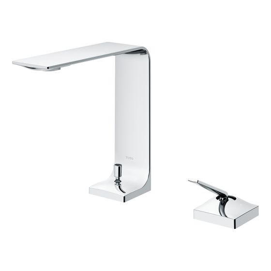 TOTO Zweiloch-Einhebel-Waschtischmischer, mittelhoch Ausladung 144mm, mit Schaftventil, Messing verchromt