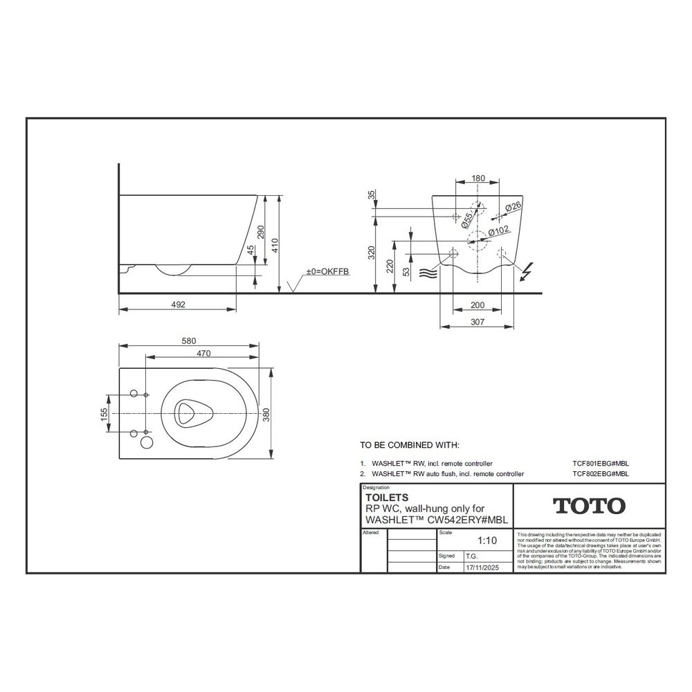 TOTO WC RP wandhängend, Tiefspüler, randlos, verdeckte Befestigung, für Washlet, Ma... TOTO-CW542ERY#MBL 4050663096953 (Abb. 13)