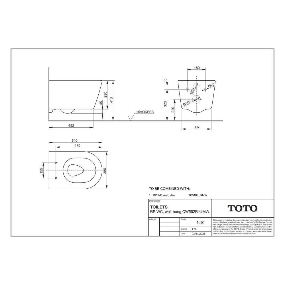 TOTO WC RP wandhängend, Tiefspüler, randlos, verdeckte Befestigung, für Washlet, Mattw... TOTO-CW552RY#MW 4050663097349 (Abb. 9)