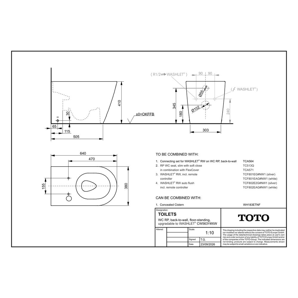 TOTO Tiefspül-Stand-WC RP, randlos, Back-to-Wall, Tornado Flush-Düsenspülung, Keramik C... TOTO-CW563Y#XW 4050663096823 (Abb. 9)