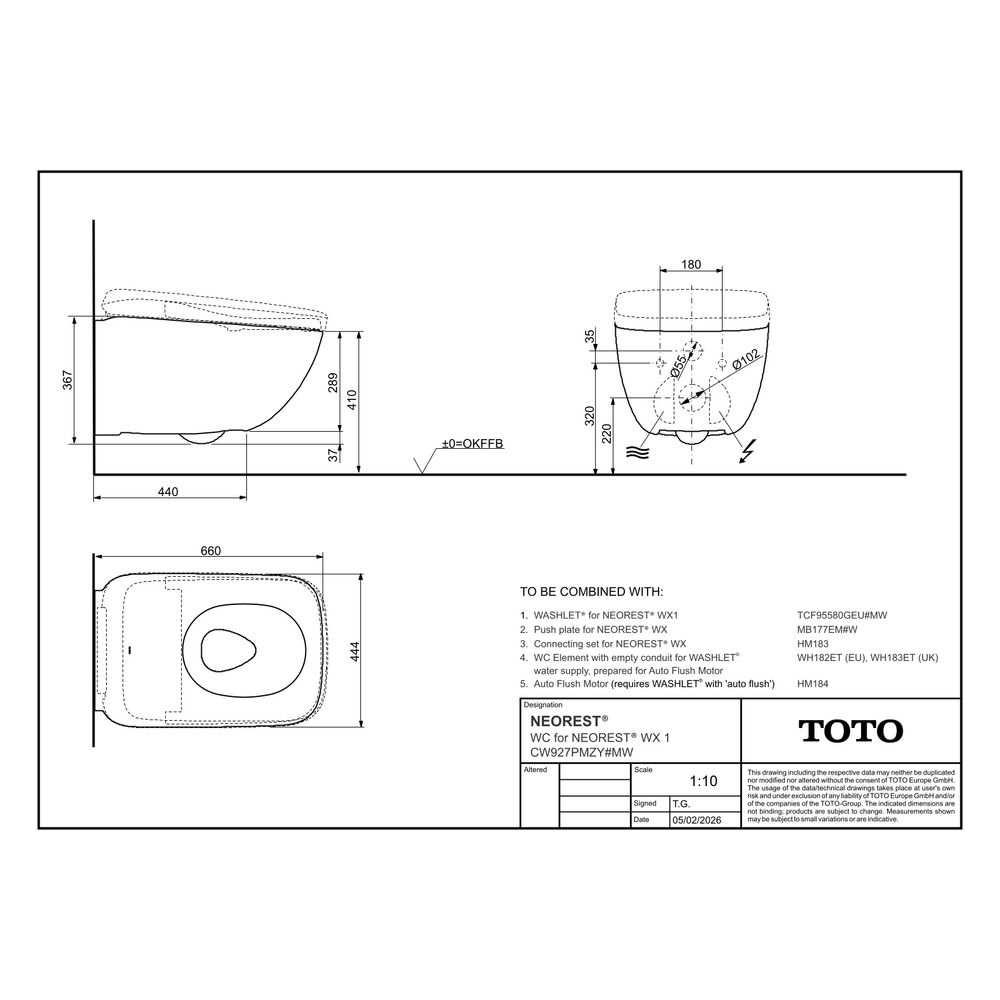 TOTO Tiefspül-Wand-WC für Neorest WX1, randlos, Vorwandmontage, Keramik Cefiontect, ... TOTO-CW927PMZY#MW 4050663096892 (Abb. 5)