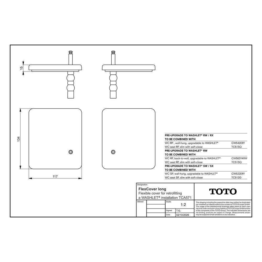TOTO FlexCover, flexible Abdeckung lang, für nachträgliche Washlet-Installation, TCA571... TOTO-TCA571 4050553097855 (Abb. 15)