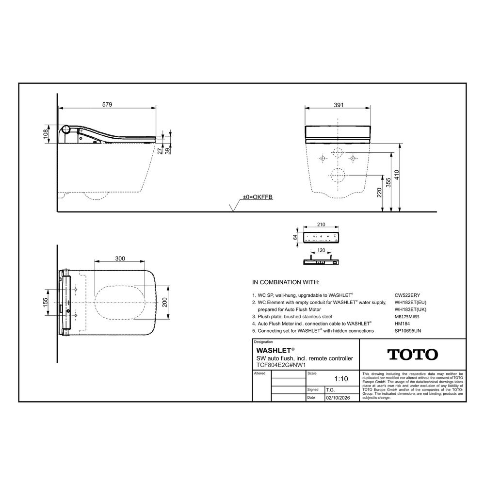 TOTO Washlet Dusch-WC SW auto flush mit Fernbedienung Weiß, Ewater plus, CleanCase... TOTO-TCF804E2G#NW1 4050663097141 (Abb. 29)