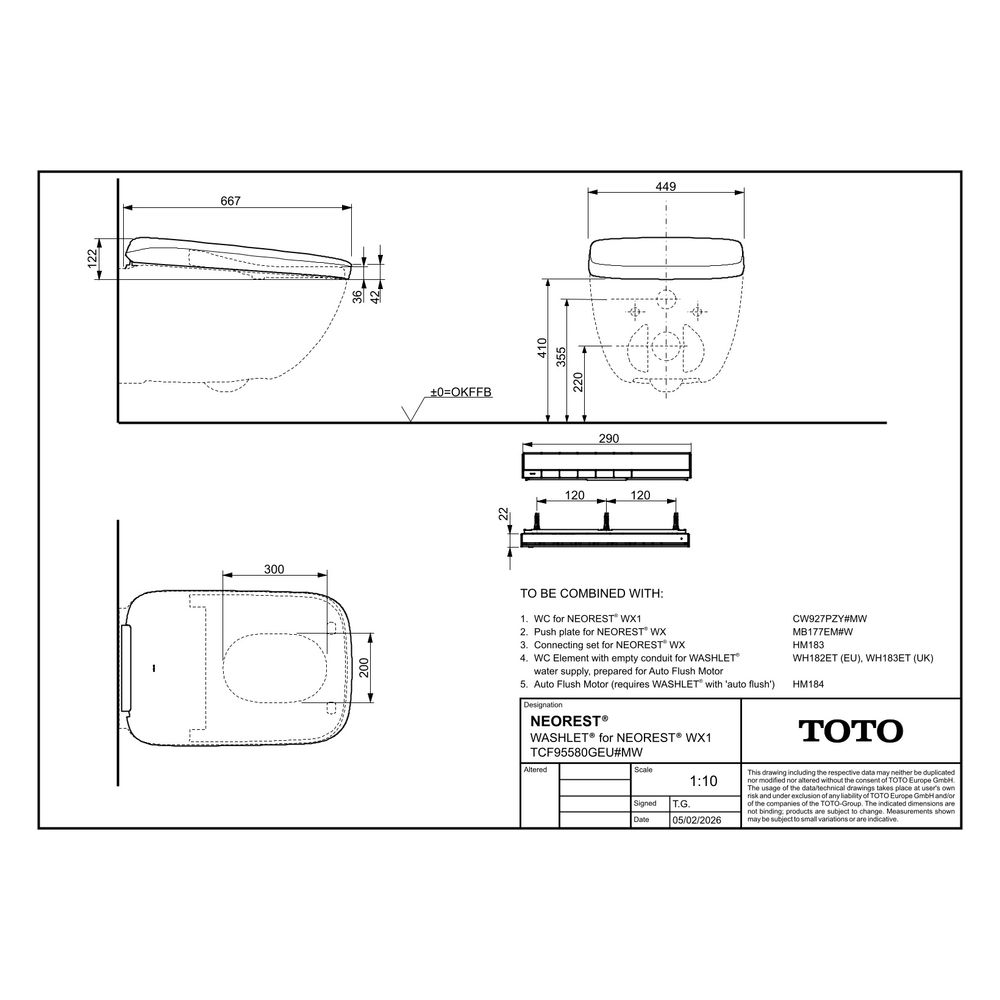 TOTO Washlet für Neorest WX1 mit Fernbedienung und Ewater plus, Ureaharz/Thermopla... TOTO-TCF95580GEU#MW 4050663097271 (Abb. 7)