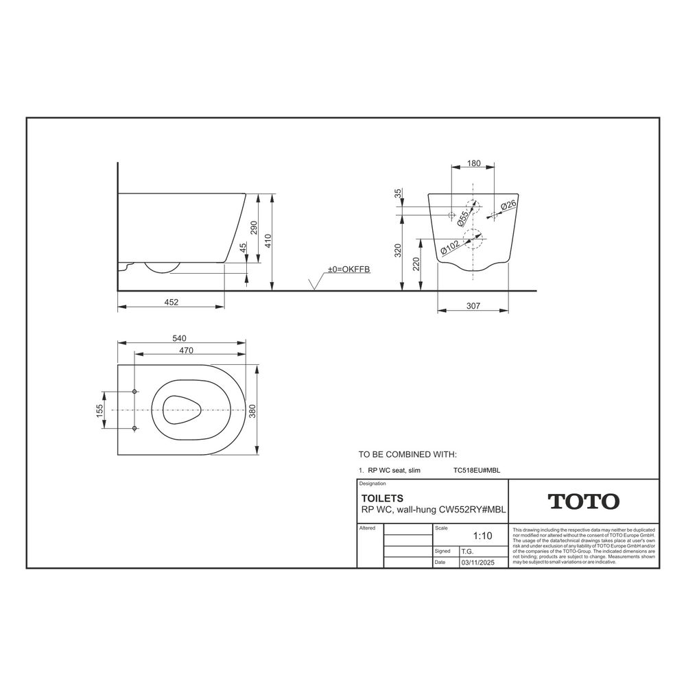 TOTO Wand-WC RP randlos, Tiefspüler, verdeckte Befestigung, Tornado Flush, Mattschwa... TOTO-CW552RY#MBL 4050663097332 (Abb. 10)