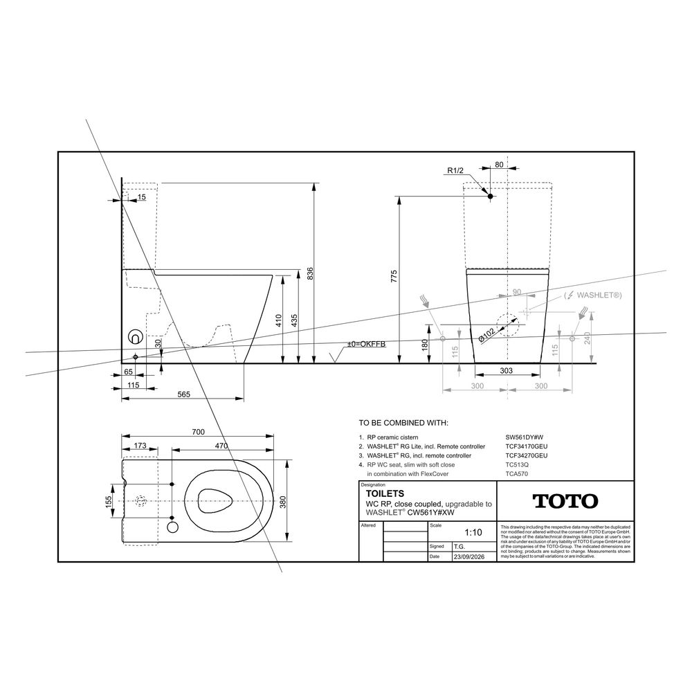 TOTO Tiefspül-Stand-WC RP für Washlet RG/RG Lite, Tornado Flush-Düsenspülung, verd. Ans... TOTO-CW561Y#XW 4050663096830 (Abb. 8)
