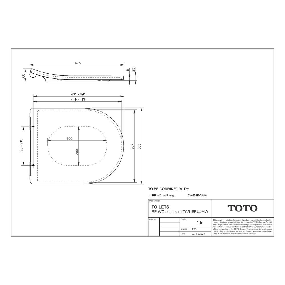 TOTO WC-Sitz RP abnehmbar, mit Absenkautomatik und Edelstahlscharnieren, Mattweiß... TOTO-TC518EU#MW 4050663097295 (Abb. 6)