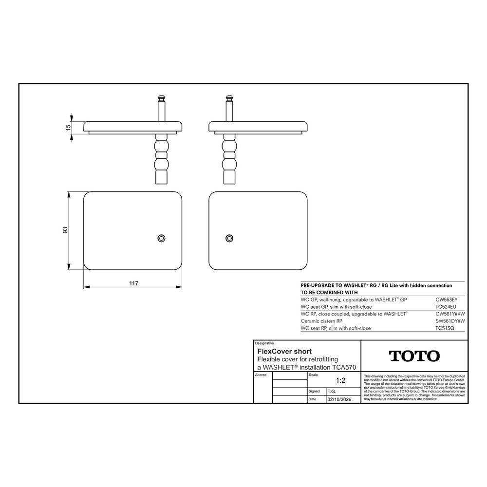 TOTO FlexCover, flexible Abdeckung kurz, für nachträgliche Washlet-Installation, TCA570... TOTO-TCA570 4050553097862 (Abb. 12)
