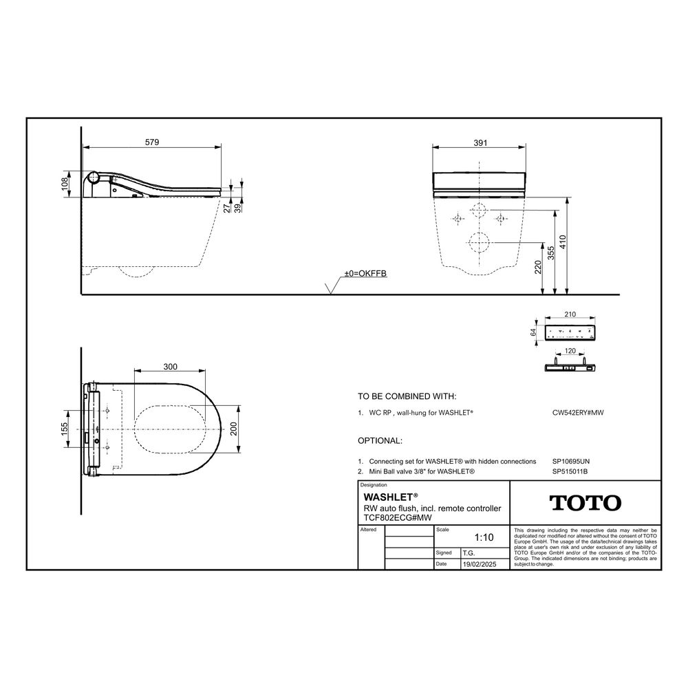 TOTO Washlet Dusch-WC RW auto flush mit Fernbedienung, Ewater plus, CleanCase und E... TOTO-TCF802ECG#MW 4050663097028 (Abb. 22)
