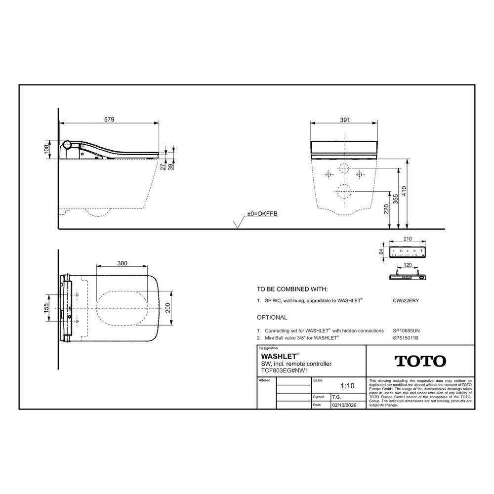 TOTO Washlet Dusch-WC SW mit Fernbedienung Weiß, Ewater plus, CleanCase und Entkalk... TOTO-TCF803EG#NW1 4050663097134 (Abb. 30)