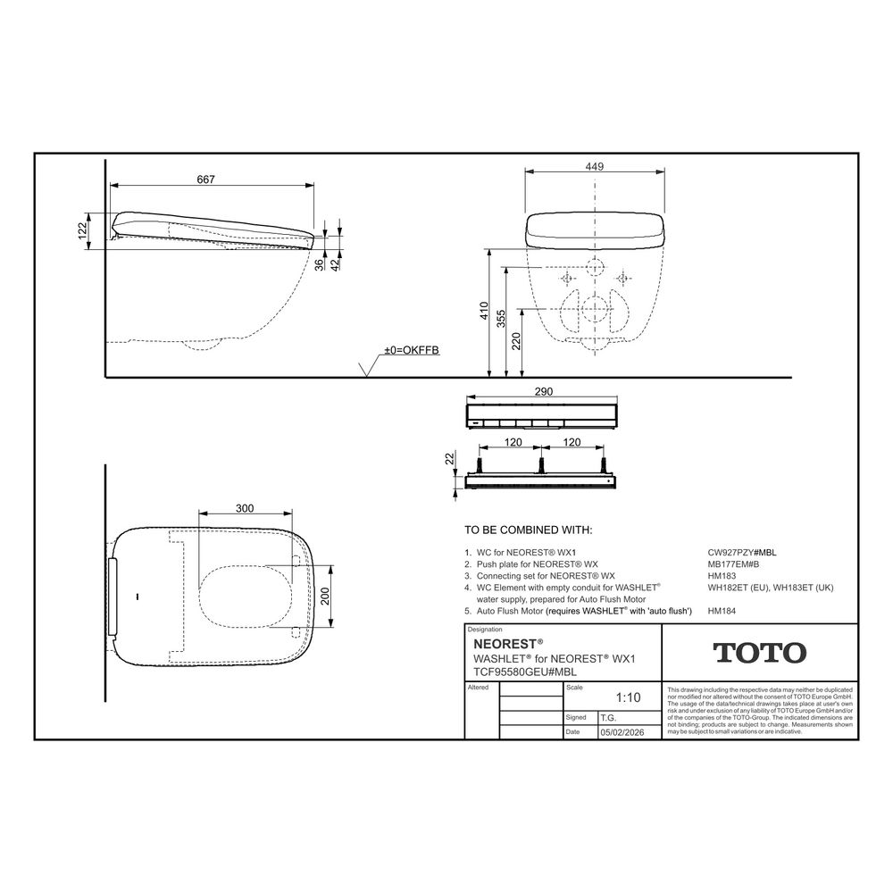 TOTO Washlet für Neorest WX1 mit Fernbedienung und Ewater plus, Ureaharz/Thermopl... TOTO-TCF95580GEU#MBL 4050663097264 (Abb. 9)