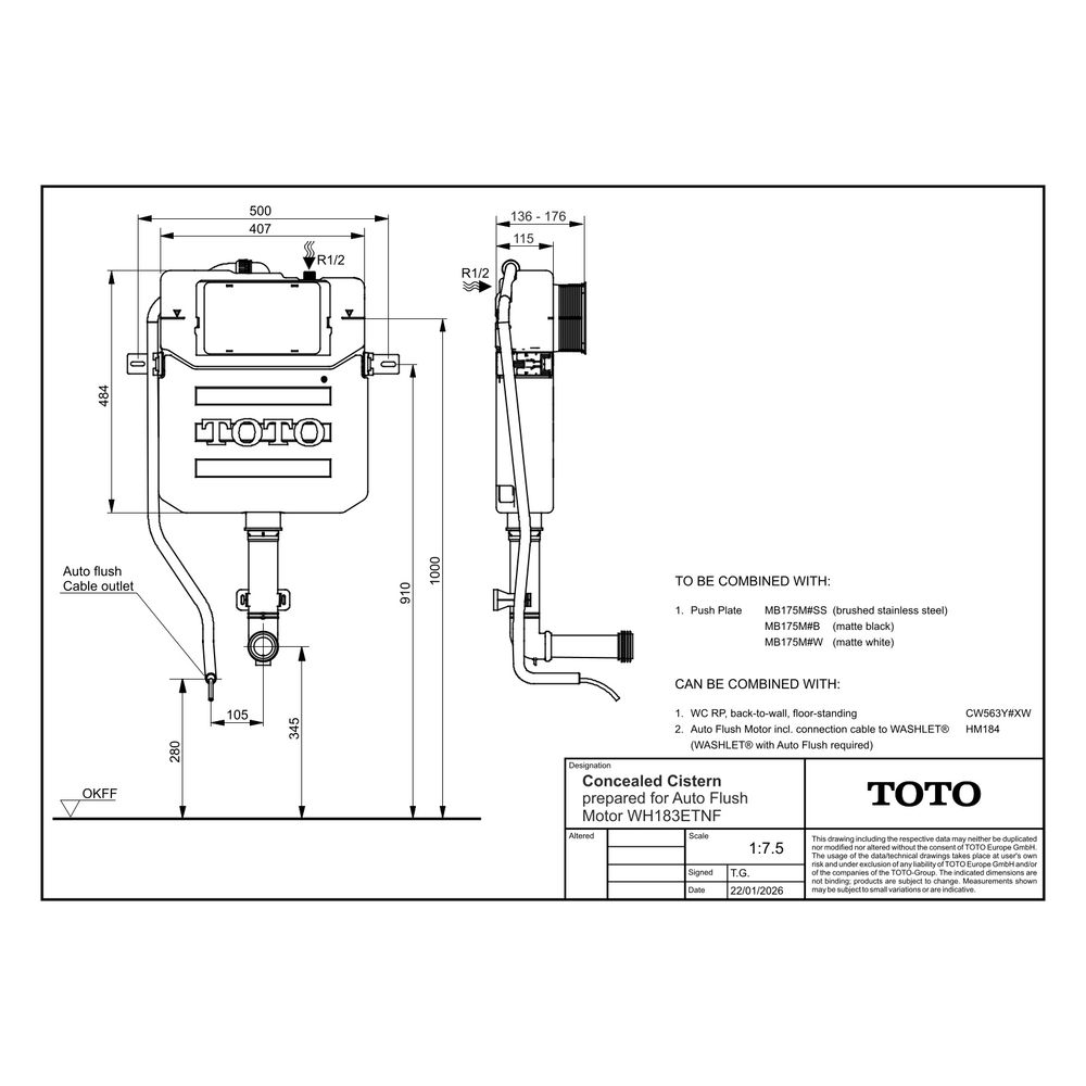 TOTO Unterputzspülkasten, 407x484x115mm, wassersparend, 3/5L, Kunststoff, WH183ETNF... TOTO-WH183ETNF 4050663096816 (Abb. 4)