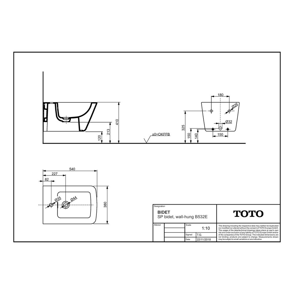 TOTO SP Bidet wandhängend, Vorwandmontage, mit Hahnloch mittig und Überlauf, Keramik Cefion... TOTO-B532E 4050663094874 (Abb. 8)