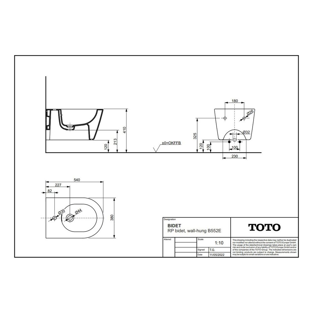 TOTO RP Bidet wandhängend, Vorwandmontage, mit Hahnloch mittig und Überlauf, Keramik Cefion... TOTO-B552E 4050663094867 (Abb. 6)