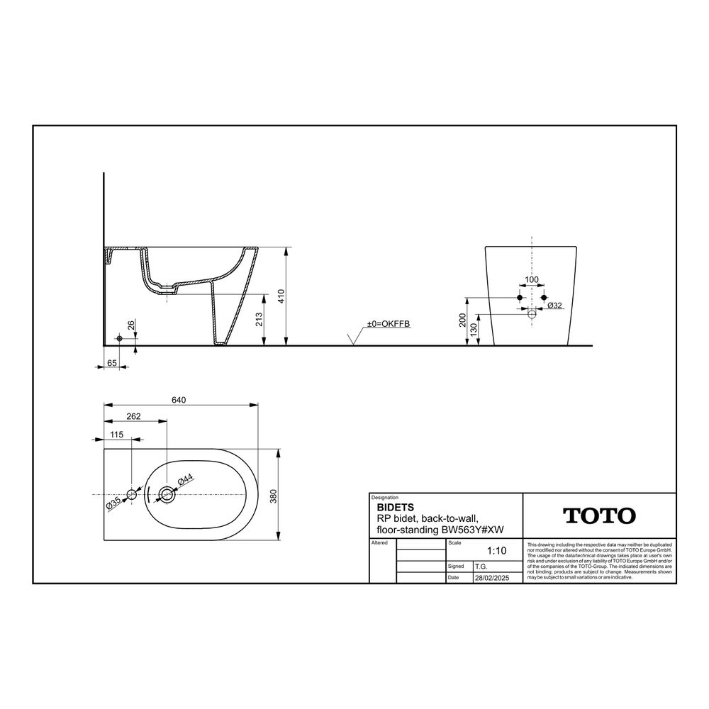 TOTO Bidet RP bodenstehend, Back-to-Wall, mit Hahnloch mittig und Überlauf, Keramik Cef... TOTO-BW563Y#XW 4050663096854 (Abb. 2)