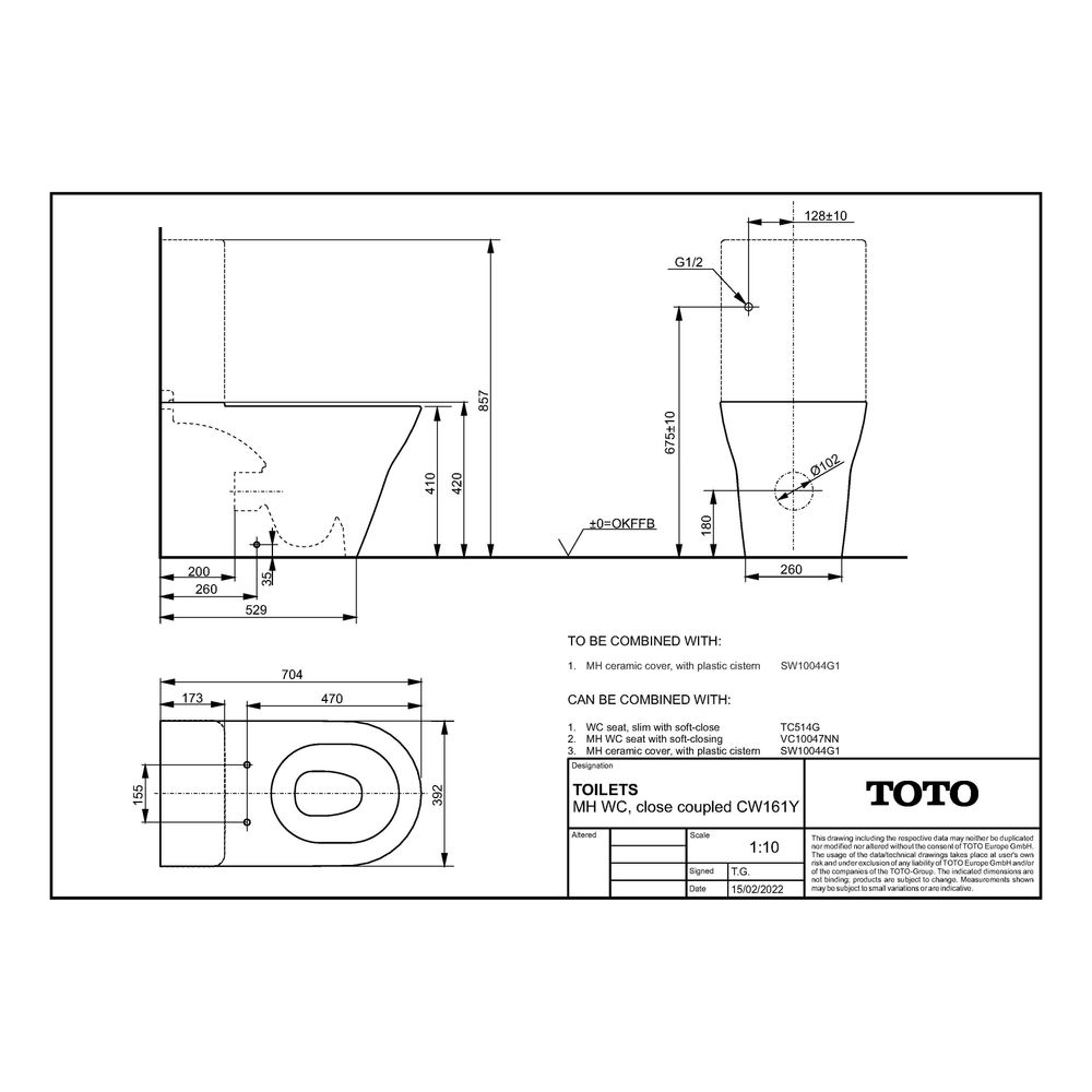 TOTO MH Tiefspül-Stand-WC mit aufgesetztem Spülkasten, randlos, Tornado Flush-Düsenspülung... TOTO-CW161Y 4050663090364 (Abb. 4)