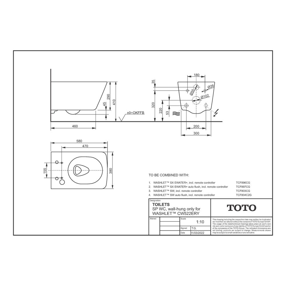 TOTO SP Tiefspül-Wand-WC, randlos, revidierte Befestigung, für SX und SW Washlet, Kerami... TOTO-CW522ERY 4050663096007 (Abb. 8)