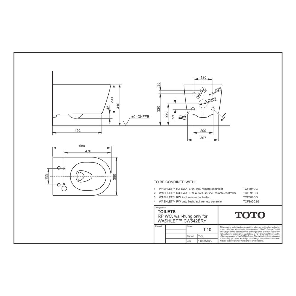 TOTO RP Tiefspül-Wand-WC, randlos, revidierte Befestigung, für RX und RW Washlet, Keram... TOTO-CW542ERY 4050663095994 (Abb. 19)