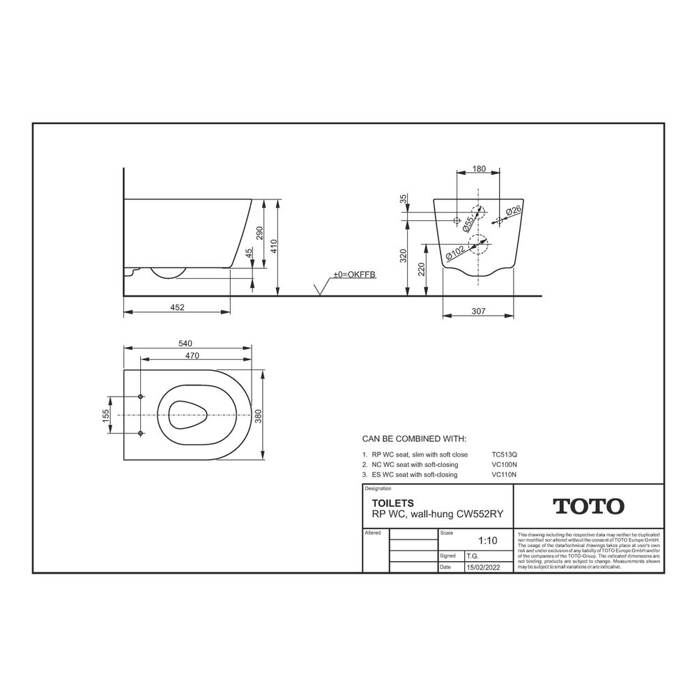 TOTO RP Tiefspül-Wand-WC, randlos, revidierte Befestigung, Tornado Flush-Düsenspülung, Ke... TOTO-CW552RY 4050663095932 (Abb. 8)