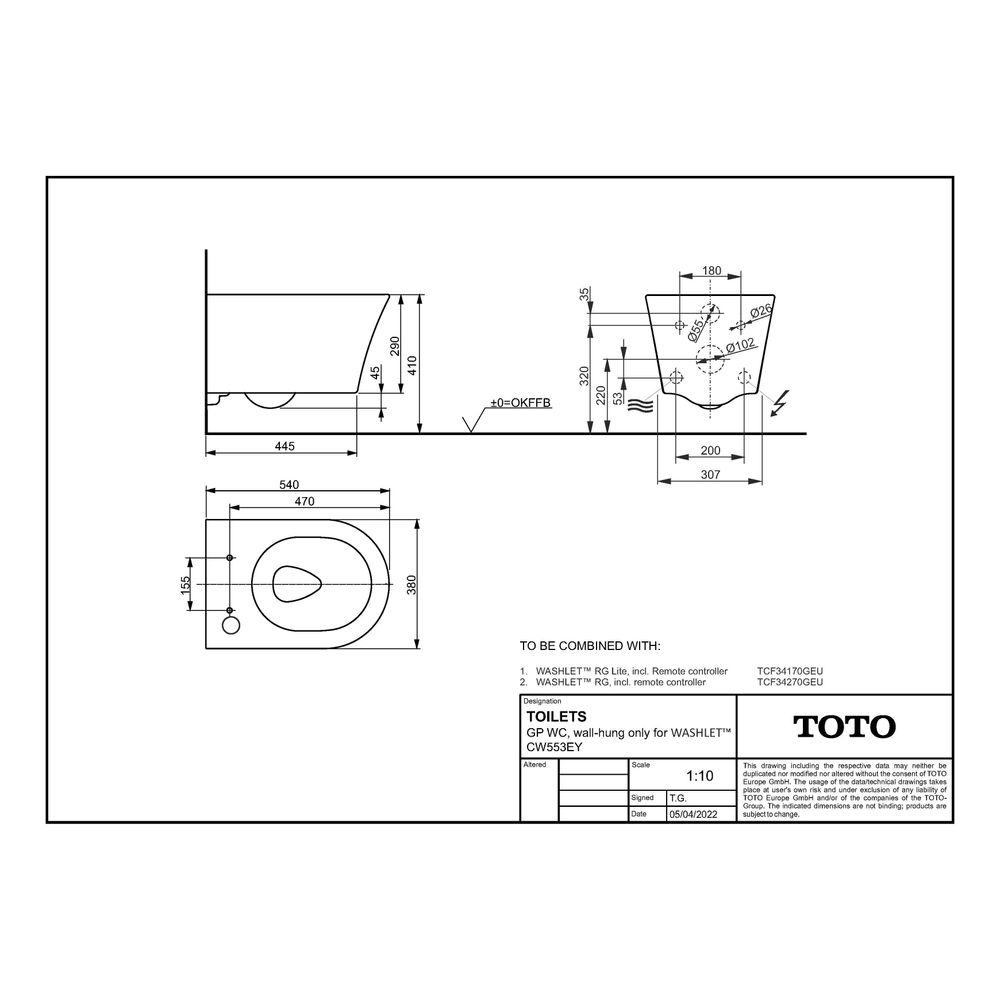 TOTO GP Tiefspül-Wand-WC, randlos, für Dusch-WC RG/RG Lite Washlet, Vorwand, verdeckte An... TOTO-CW553EY 4050663096038 (Abb. 8)