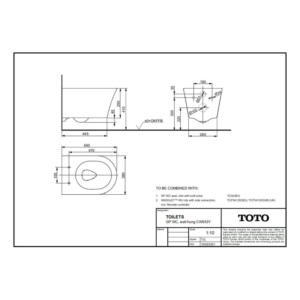 TOTO GP Tiefspül-Wand-WC, randlos, Vorwandmontage, Tornado Flush, Keramik Cefiontect, Weiß... TOTO-CW553Y 4050663095925 (Abb. 6)