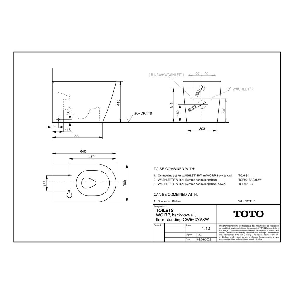 TOTO Tiefspül-Stand-WC RP, randlos, Back-to-Wall, Tornado Flush-Düsenspülung, Keramik ... TOTO-CW563Y#XW 4050663096823 (Abb. 11)