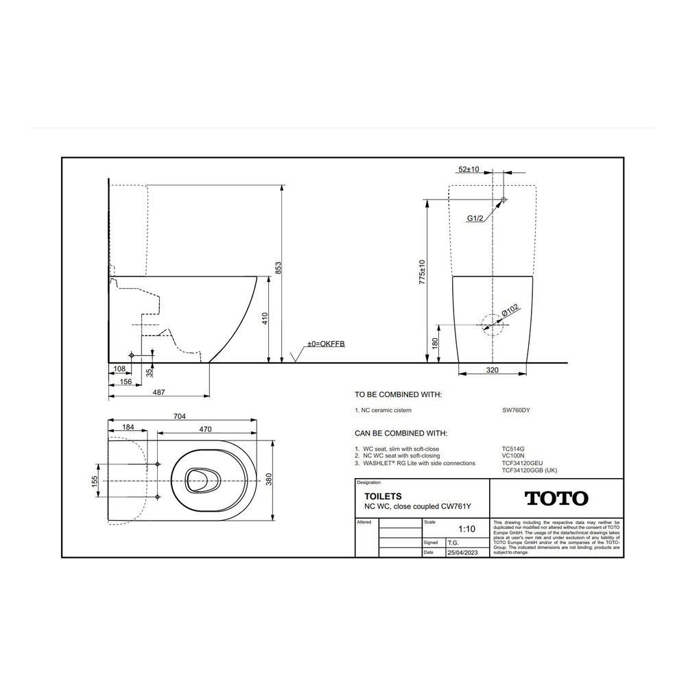 TOTO NC Tiefspül-Stand-WC-Standkombination mit Spülkasten, randlos, Tornado Flush-Düsenspü... TOTO-CW761Y 4050663001025 (Abb. 8)