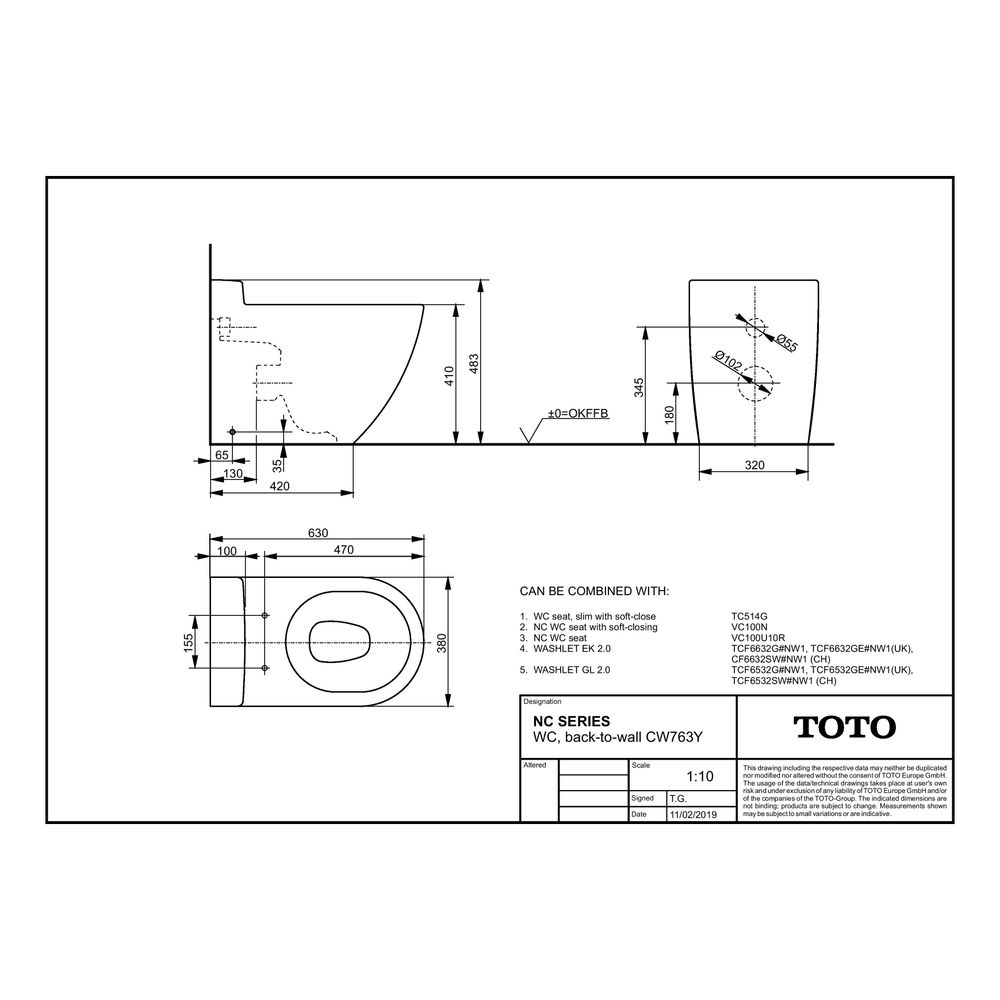 TOTO NC Tiefspül-Stand-WC randlos, Back-to-Wall, Zulauf hinten, Tornado Flush-Düsenspülung... TOTO-CW763Y 4050663092931 (Abb. 2)