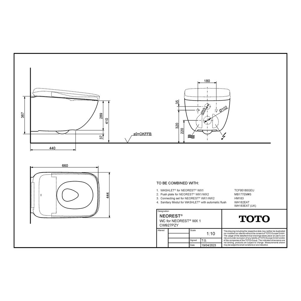 TOTO Tiefspül-Wand-WC für Neorest WX1, randlos, Vorwandmontage, Keramik Cefiontect, Wei... TOTO-CW927PZY 4050663096670 (Abb. 10)