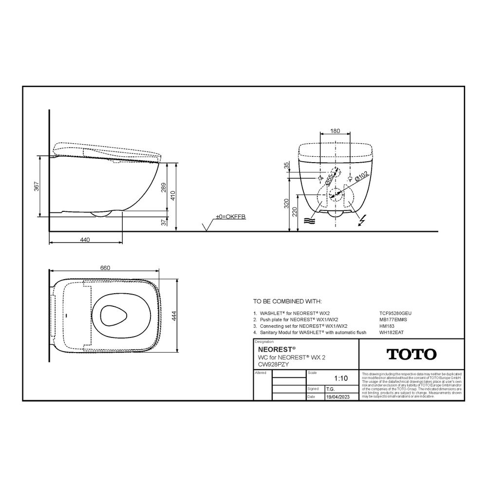 TOTO Tiefspül-Wand-WC für Neorest WX2, randlos, Vorwandmontage, Keramik Cefiontect, Wei... TOTO-CW928PZY 4050663096663 (Abb. 10)