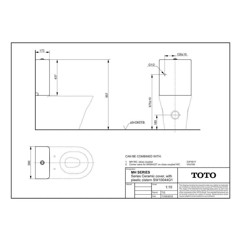 TOTO MH Keramikhaube mit Kunststoffspülkasten, 3/4,8-Liter-Spülung, Aufsatz, Anschluss ... TOTO-SW10044G1 4050663094058 (Abb. 2)