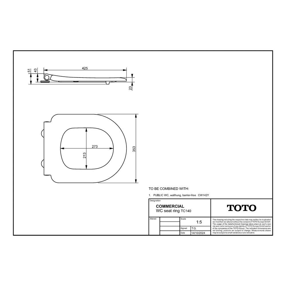 TOTO CF WC-Sitzring mit durchgehender Edelstahlscharnierwelle, Ureaharz, Weiß... TOTO-TC140 4050663096786 (Abb. 2)