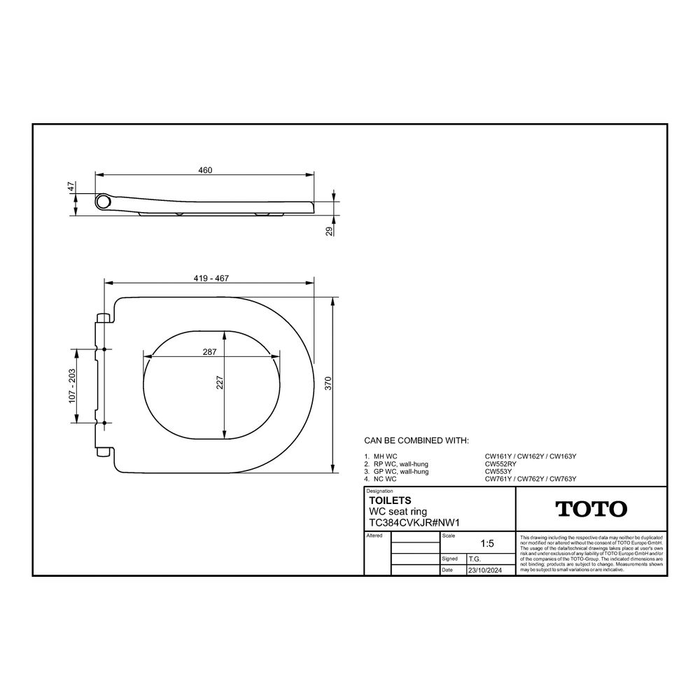 TOTO WC-Sitzring mit Absenkautomatik, für WC RP, GP, MH und NC, abnehmbar, Ureahar... TOTO-TC384CVKJR#NW1 4050663096700 (Abb. 2)