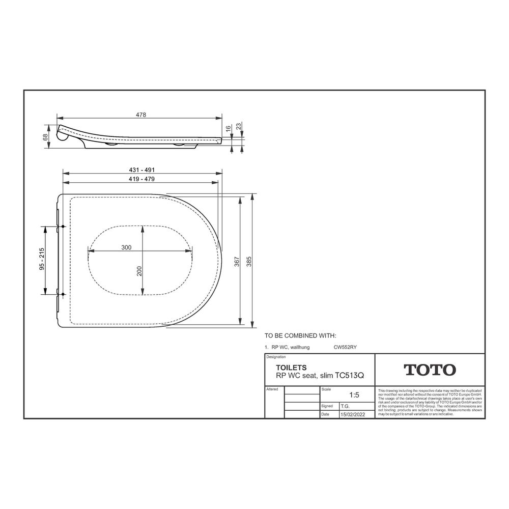 TOTO RP WC-Sitz, abnehmbar, mit Absenkautomatik und Edelstahlscharnieren... TOTO-TC513Q 4050663094768 (Abb. 2)