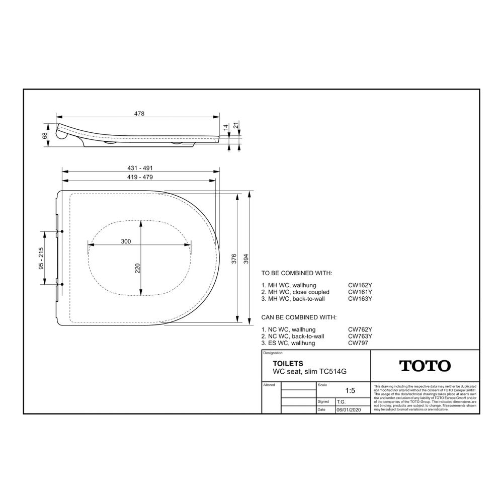 TOTO WC-Sitz extra flach, abnehmbar, mit Edelstahlscharnieren und Absenkautomatik, Ureahar... TOTO-TC514G 4050663094805 (Abb. 2)