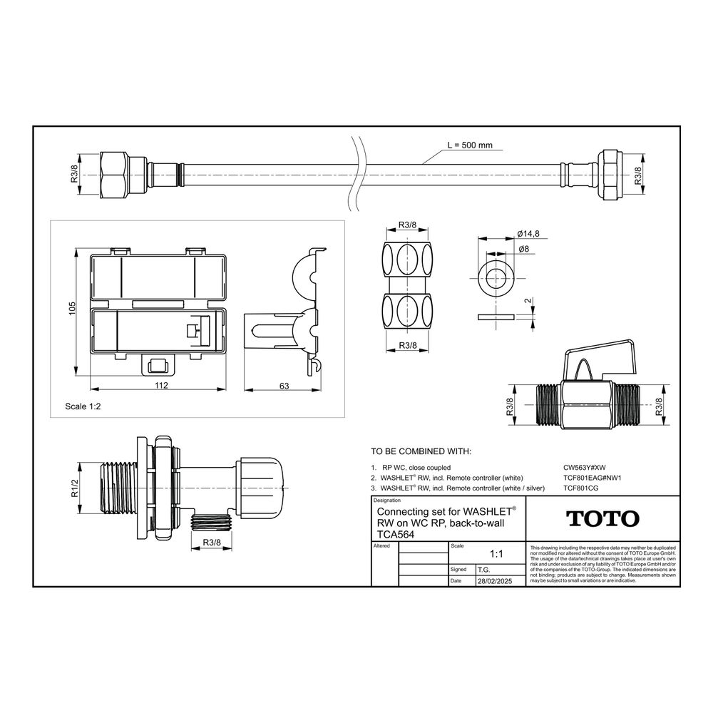 TOTO Anschlussset für Washlet RW auf WC RP Back-to-Wall, TCA564... TOTO-TCA564 4050663096939 (Abb. 2)