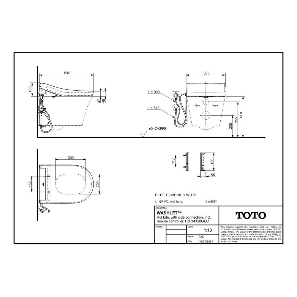 TOTO Washlet RG Lite Dusch-WC mit Fernbedienung, seitlichen Anschlüssen und Entkalku... TOTO-TCF34120GEU 4050663096083 (Abb. 11)