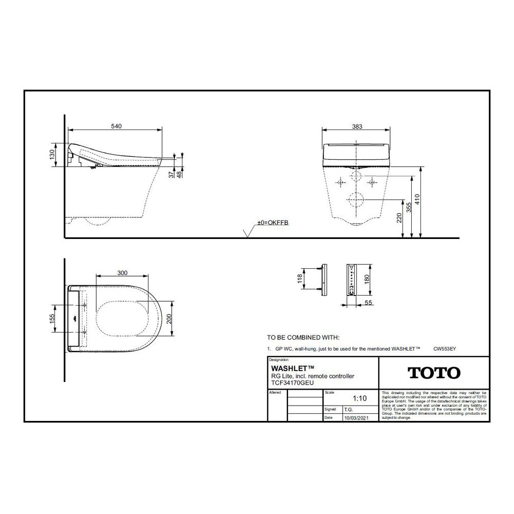TOTO Washlet RG Lite Dusch-WC mit Fernbedienung, verdeckten Anschlüssen und Entkalkun... TOTO-TCF34170GEU 4050663096076 (Abb. 7)