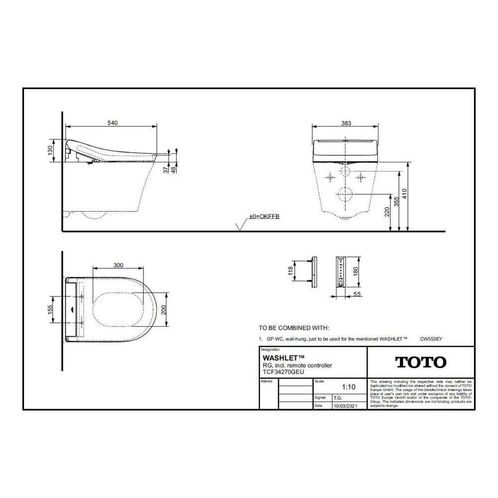 TOTO Washlet RG Dusch-WC mit Fernbedienung, verdeckten Anschlüssen und Entkalkungsfun... TOTO-TCF34270GEU 4050663096069 (Abb. 9)