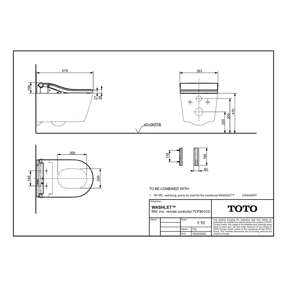 TOTO Washlet RW Dusch-WC mit Fernbedienung, EWATER plus, Clean Case und Entkalkungsfunkt... TOTO-TCF801CG 4050663095680 (Abb. 9)