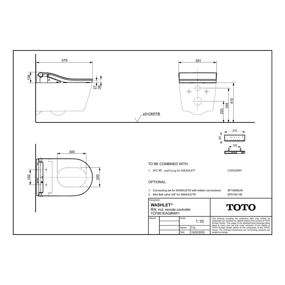 TOTO Washlet RW Dusch-WC mit Fernbedienung, EWATER plus, Clean Case und Entkalkungs... TOTO-TCF801EAG#NW1 4050663096977 (Abb. 7)